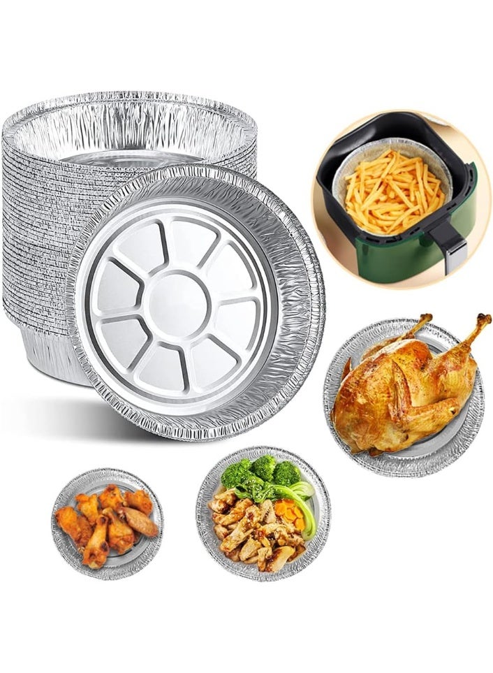 10-Pack Disposable Round Aluminum Foil Pans 210x175x46mm, Heavy-Duty Tin Foil Trays for Air Fryer and Oven, Deep Baking Pie Tins for Roasting, Grilling and Cooking, Freezer Safe Food Storage Containers, Reusable & Recyclable Silver Cake Plates for BBQ, Picnics and Meal Prep. - Image 1